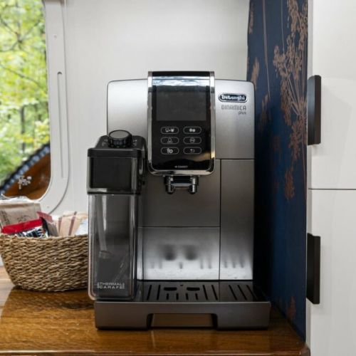 One touch latte maker. Enjoy your favorite coffee house beverages with the touch of a button. From espresso to lattes to cappuccino to coffee. We also provide tea and a regular coffee pot.